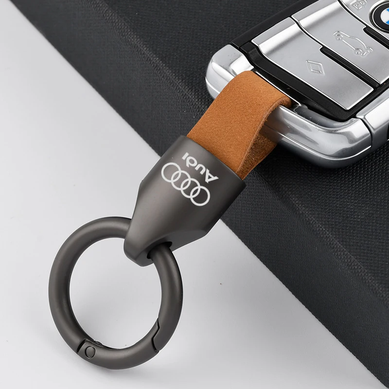 Cowhide Leather Keychain Waist Belt Buckle Carabiner Car Pendant Key Holder Luxury High-end Gifts For Audi A3 A4 B8 8P 8V B6 A5