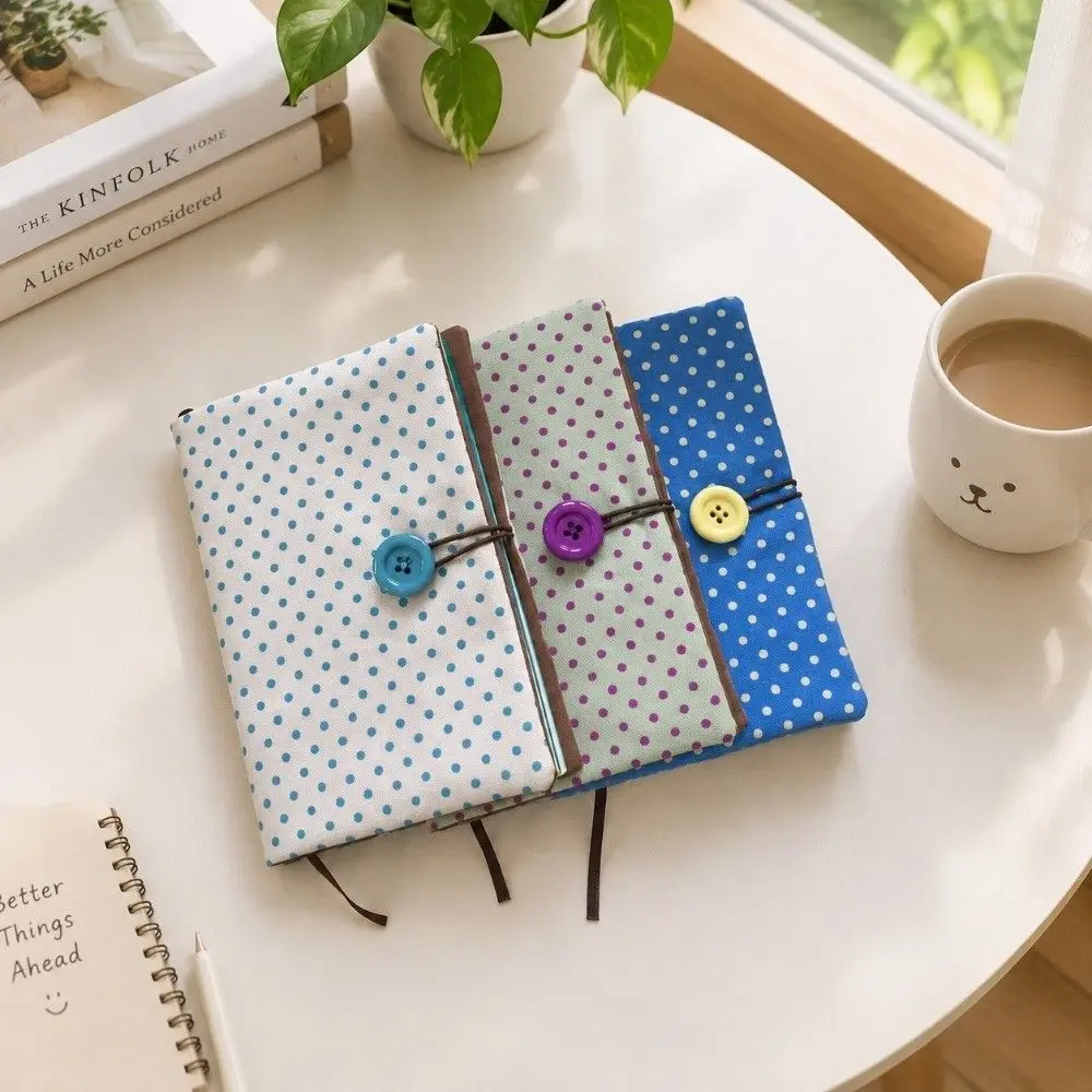 New Lightweight Book Cover Polka Dot Cloth Fabric Notebook Jacket Button Closure Journal Protective Sleeve Back to School