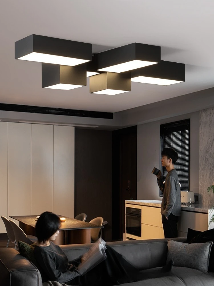 Luz cuadrada geométrica para sala de estar, luz principal minimalista, luz de techo creativa de sentido avanzado, ambiente minimalista moderno
