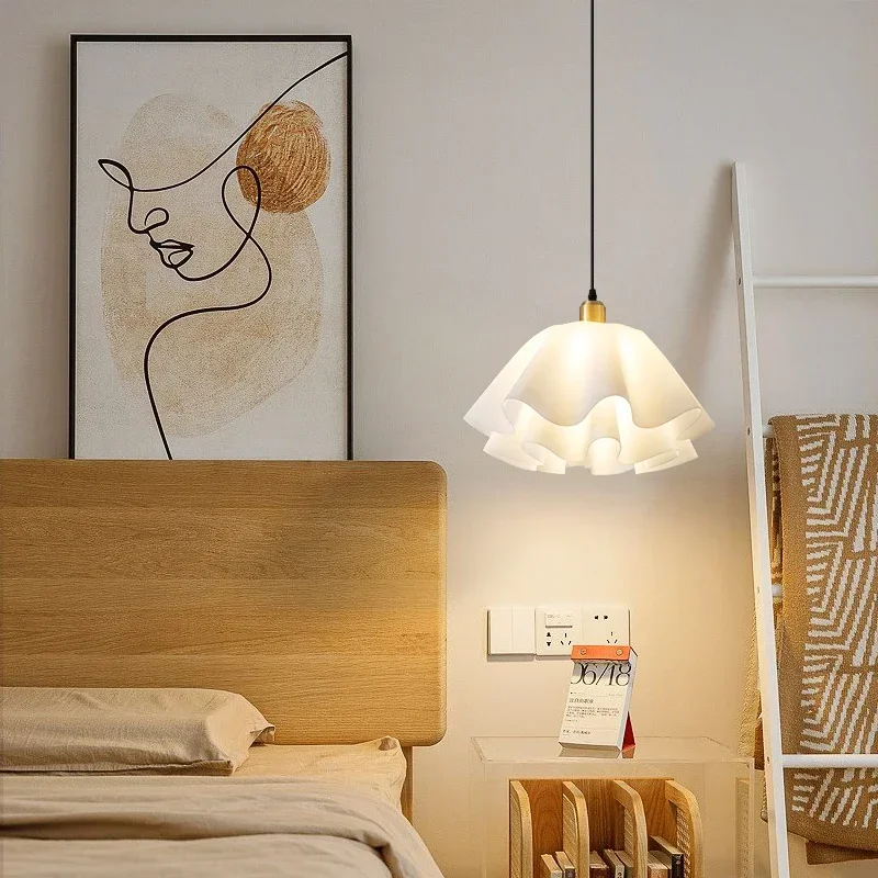 Moden Cream White Acrylic LED Chandelier Double-layer Petal Ceiling Pendant Lights Bar Living Room Bedroom Nordic Hanging Lamps