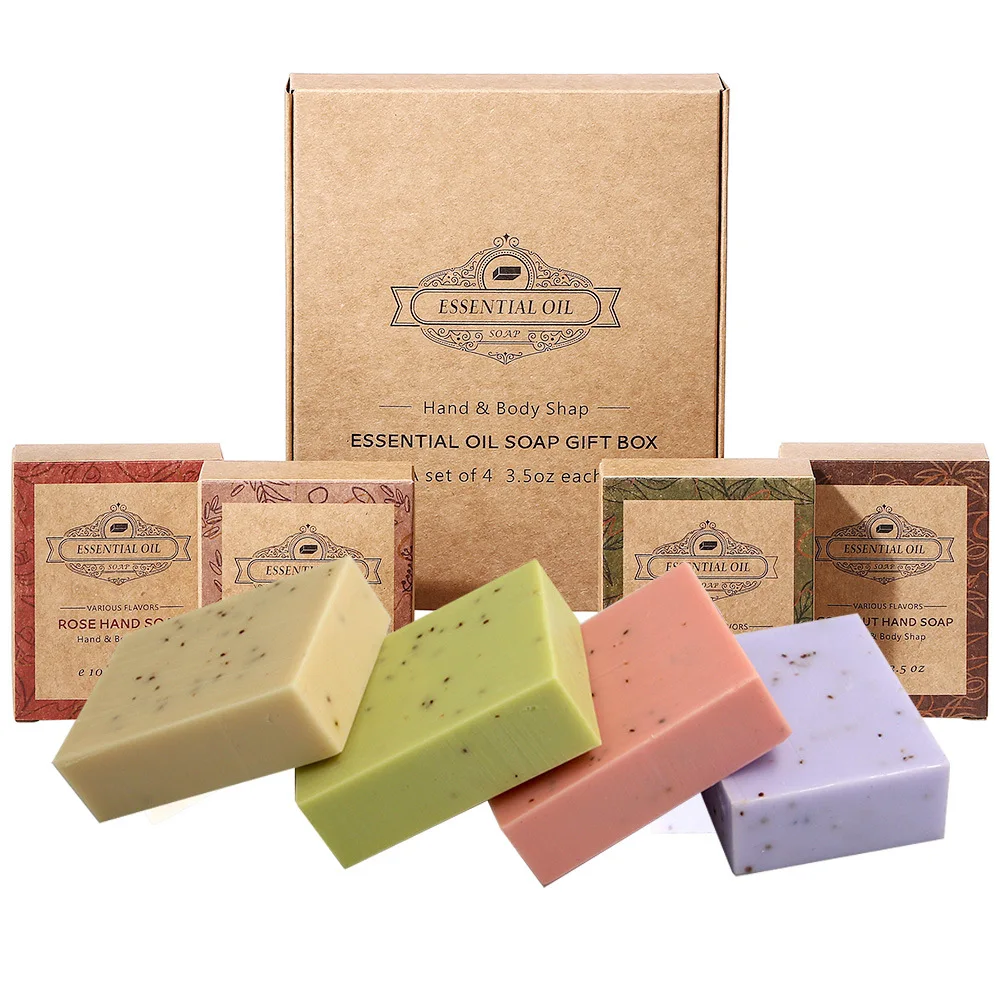 Vegan Natural Bar Soap Dry Skin Handmade Soap With Seaweed scrub Essential Oils Pack of 4 Dry Skin