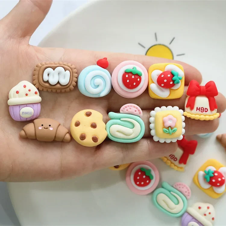 5pcs miniso series cake biscuits cartoon resin flatback cabochons diy crafts materials jewelry making charms