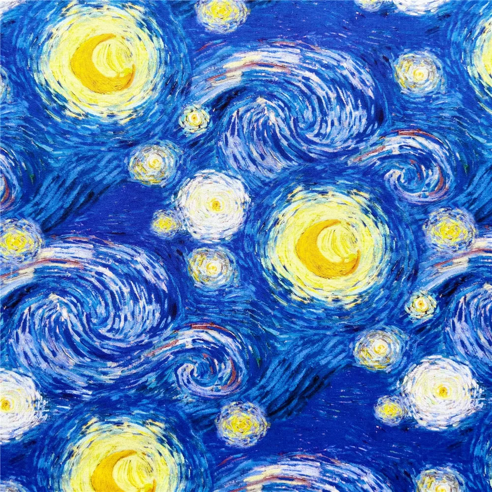 Famous oil painting star moon night cotton fabric Patchwork Sewing Quilting diy woman shirt bedding clothing handmade Material