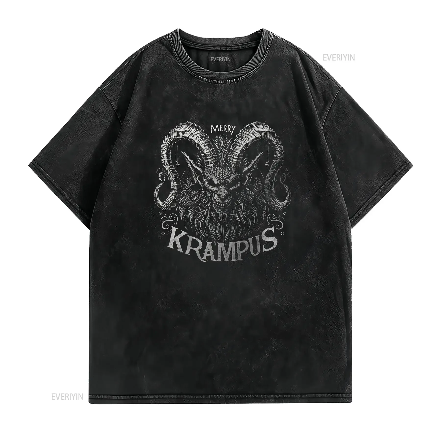 Merry Krampus Goth Xmas  T shirt S48074 vintage Washed Versatile Breathable Unisex graphic Top For Everyday Wear Stretched