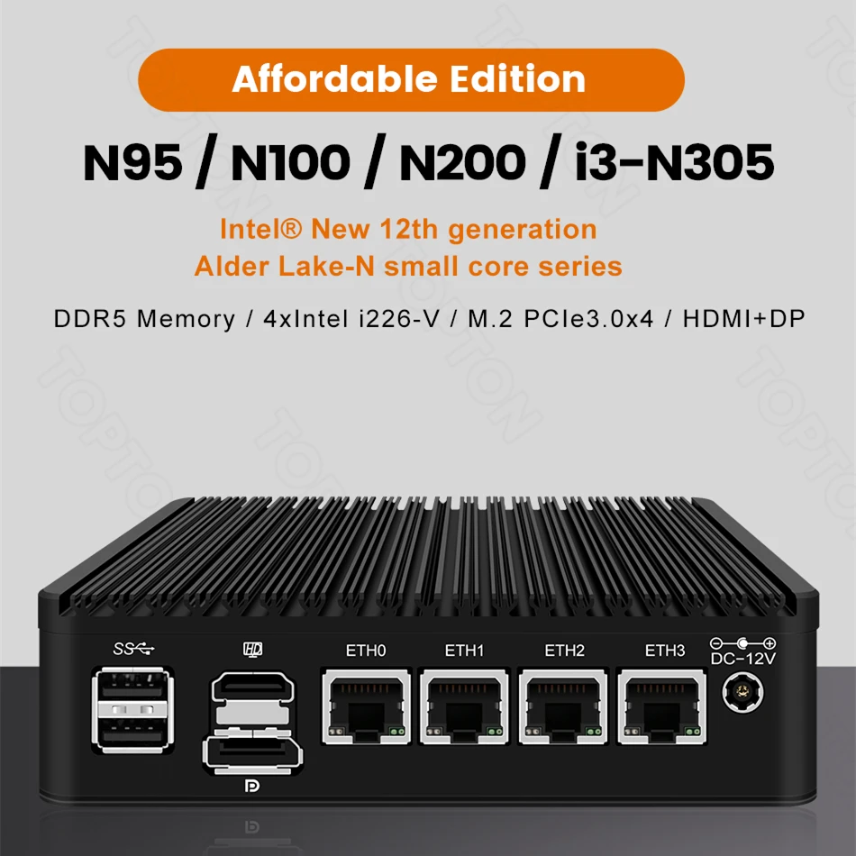 توبتون جدار الحماية راوتر X2C إصدار بأسعار معقولة 12th Gen I3 N305 N100 DDR5 2 * PCIE 4xi226-V 2.5G Proxmox Host Fanless Mini PC