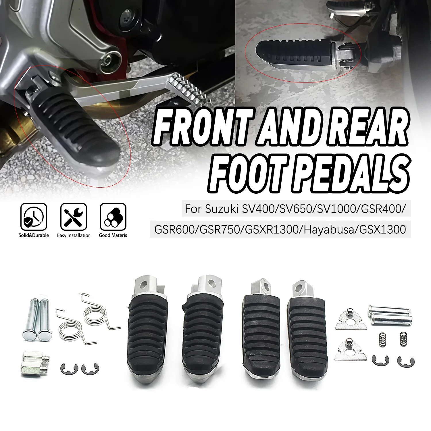 

For Suzuki GSR600 GSR750 GSXR1300 Hayabusa Front Rear Footrests For SV400 SV650 SV1000 GSR400 GSX1300R Foot Pegs Motorcycle