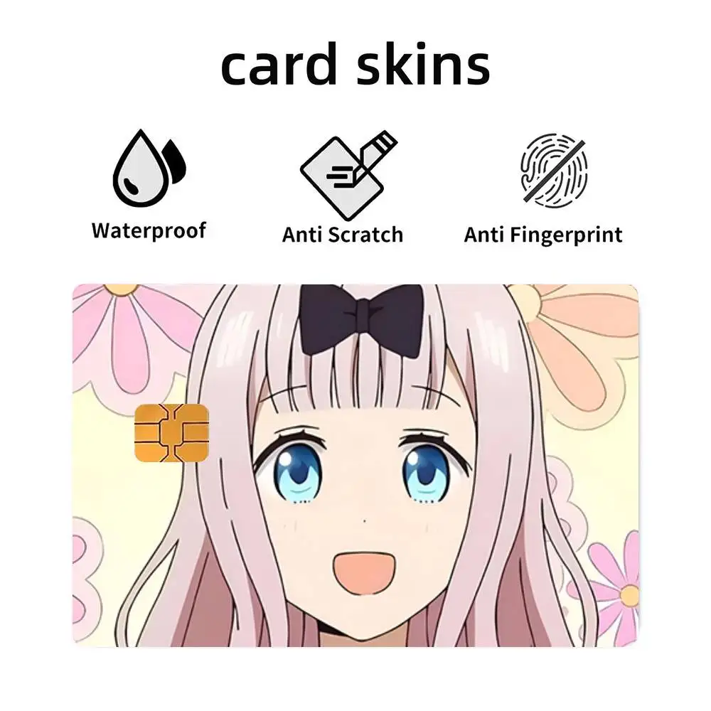 Anime K-Kaguya-sama Love Is W-War Fujiwara Chika Credit Card Stickers Skin For Bank Bus Metro 4PCS Cover Film Gift