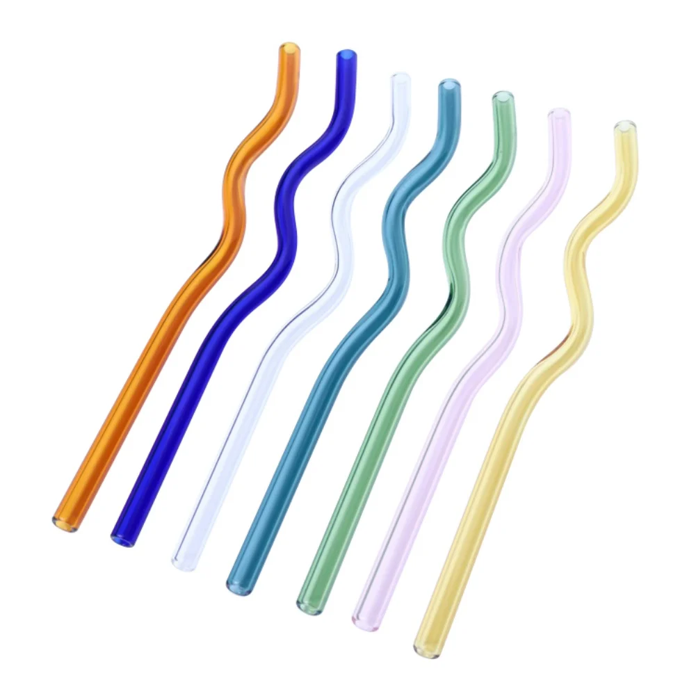 Reusable Glass Straws Wavy Colorful Clear Drinking Straw High Borosilicate Glass Straw Glass Tube Party Favors Bar Drinkware