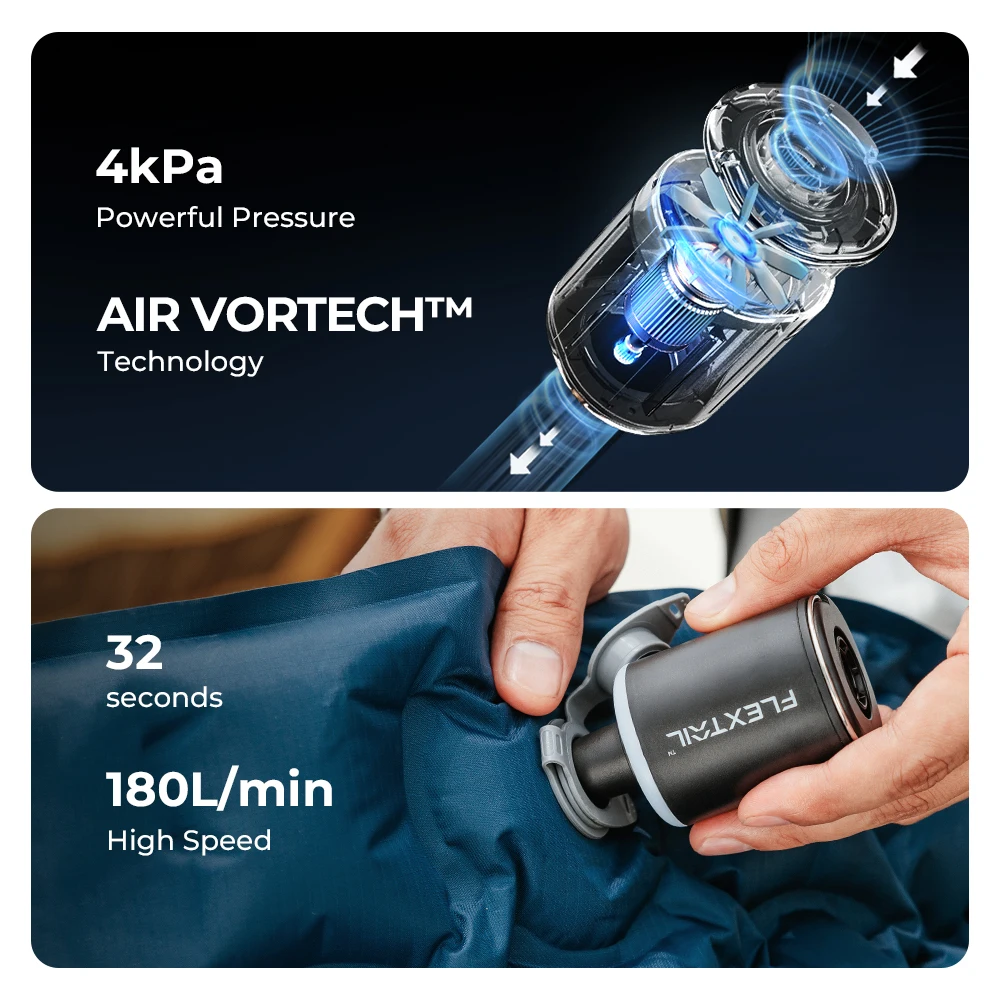 플렉스타일 타이니 펌프 2X - 4kPa 휴대용 에어 펌프 (캠핑 라이트 및 1600mAh 배터리 포함, 공기 주입/배출/조명 기능) 썸네일 2