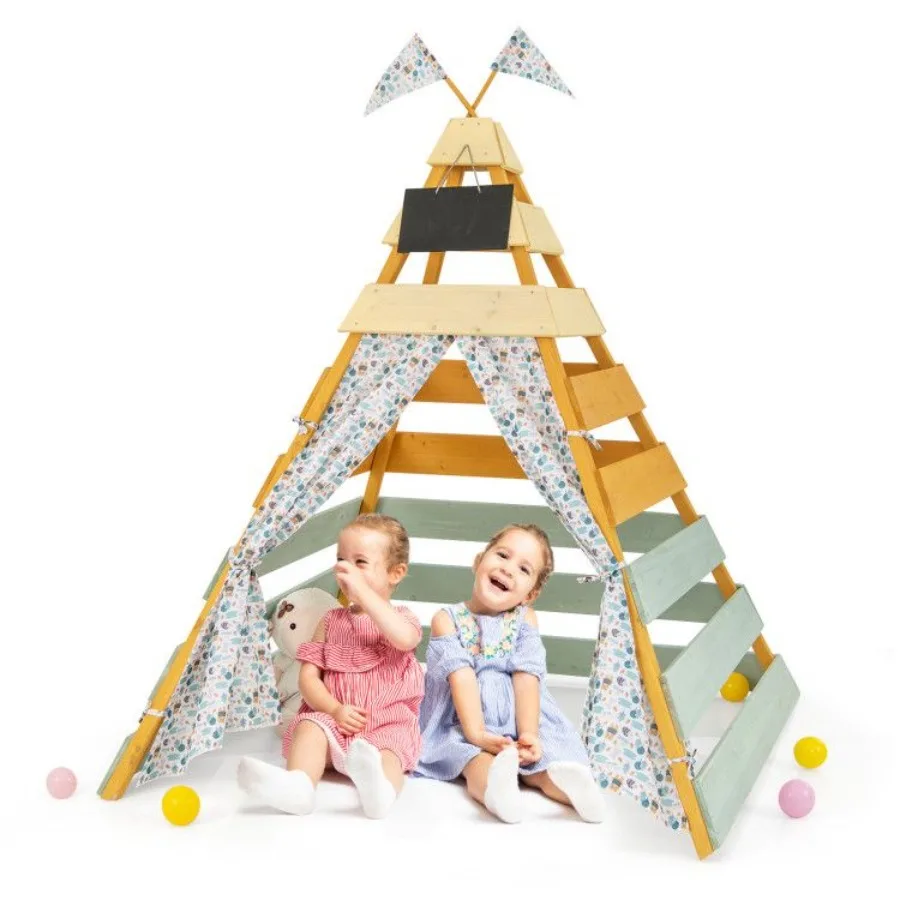 Casa de juegos triangular con pizarra extraíble para interiores y exteriores