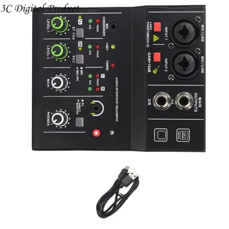Mixer 2-Way Mixer Compact Sound Card Console 48V Daya untuk Performa Rekaman Studios Home Q84a
