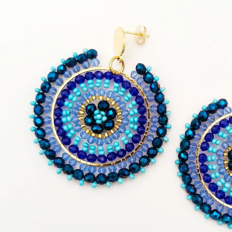 Rice bead earrings Roundness Originality Fashion Hand knitting Bohemia Geometry Simple Alloy Beaded earrings