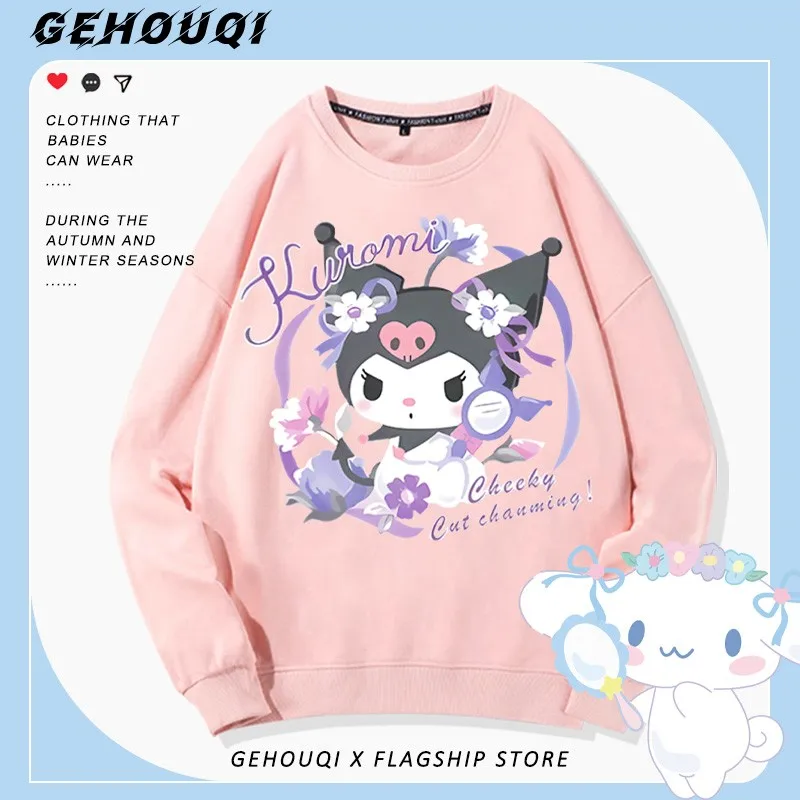 

Melody Laurel Dog Kulomi Co-crewneck Hoodie Female Autumn Sanrio Cartoon Printed Girl Clothes Cotton