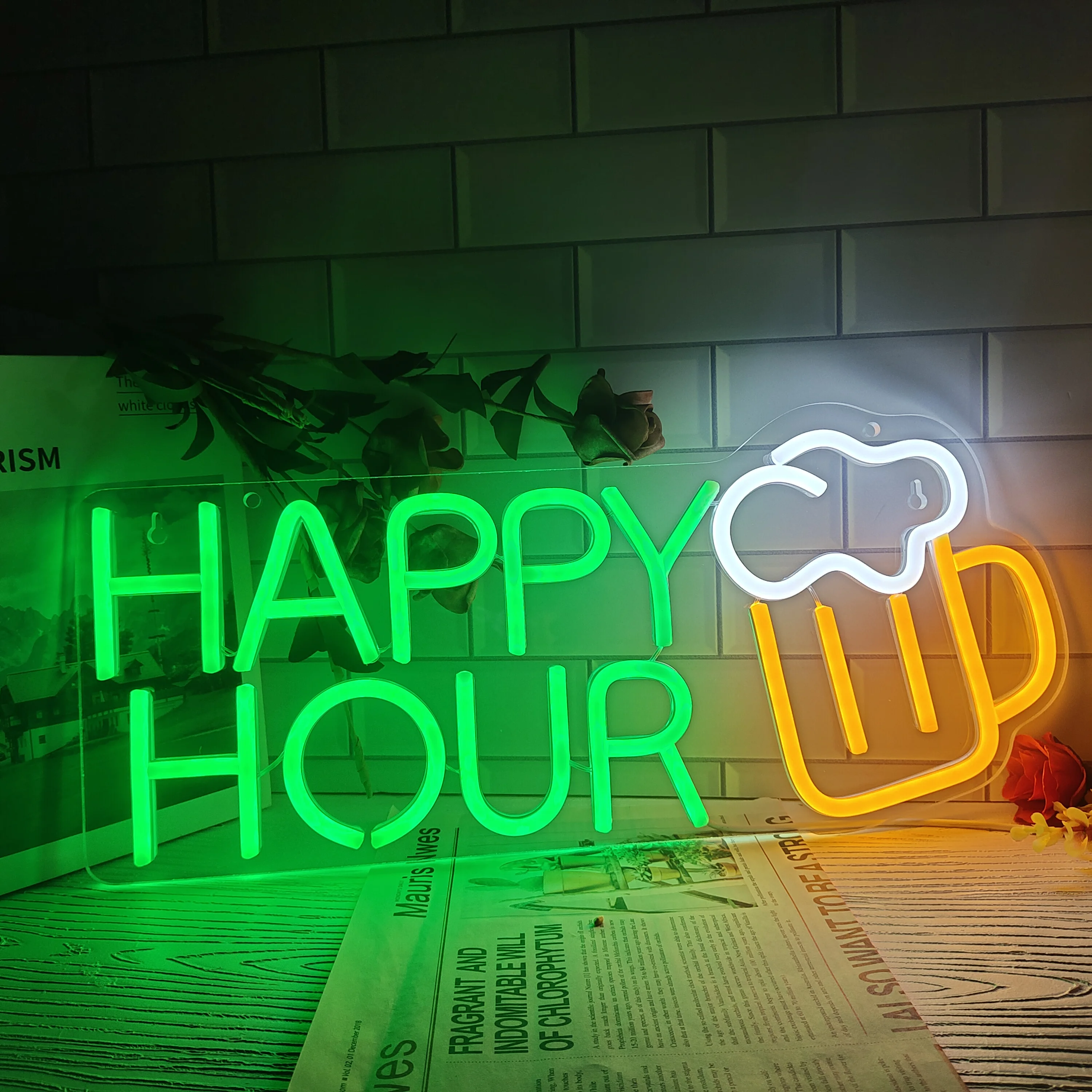 

Happy Hour Custom Neon Sign LED Wall Decor for Room BAR Store Cafe Background Neon Light Letters Bedroom Room Decor Gift