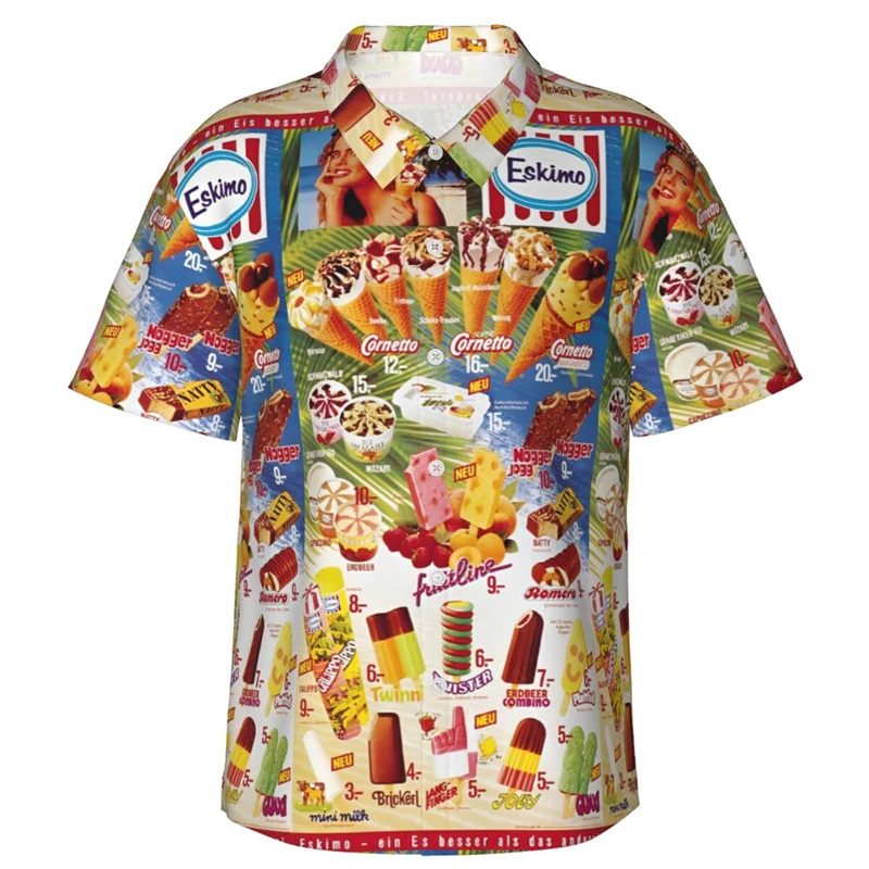 80S 90S Retro Grappig Ijs 3d Print Shirts Herinnering Mannen Kleding Zomer Koud Strand Shirts Hawaiiaanse Vakantie Streetwear Blouses