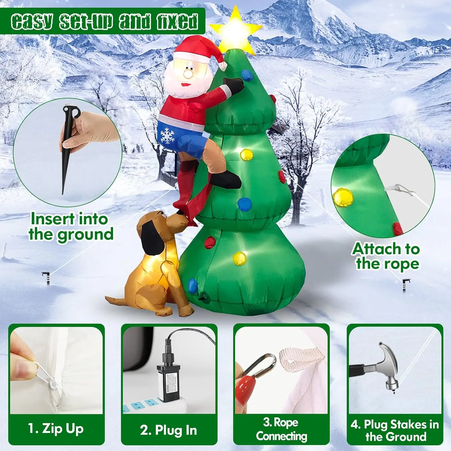 Christmas Inflatable Decoration Toy Inflatable Tree Model Built-in LED Lights Outdoor Ornament Xmas Party New Year Garden Decor