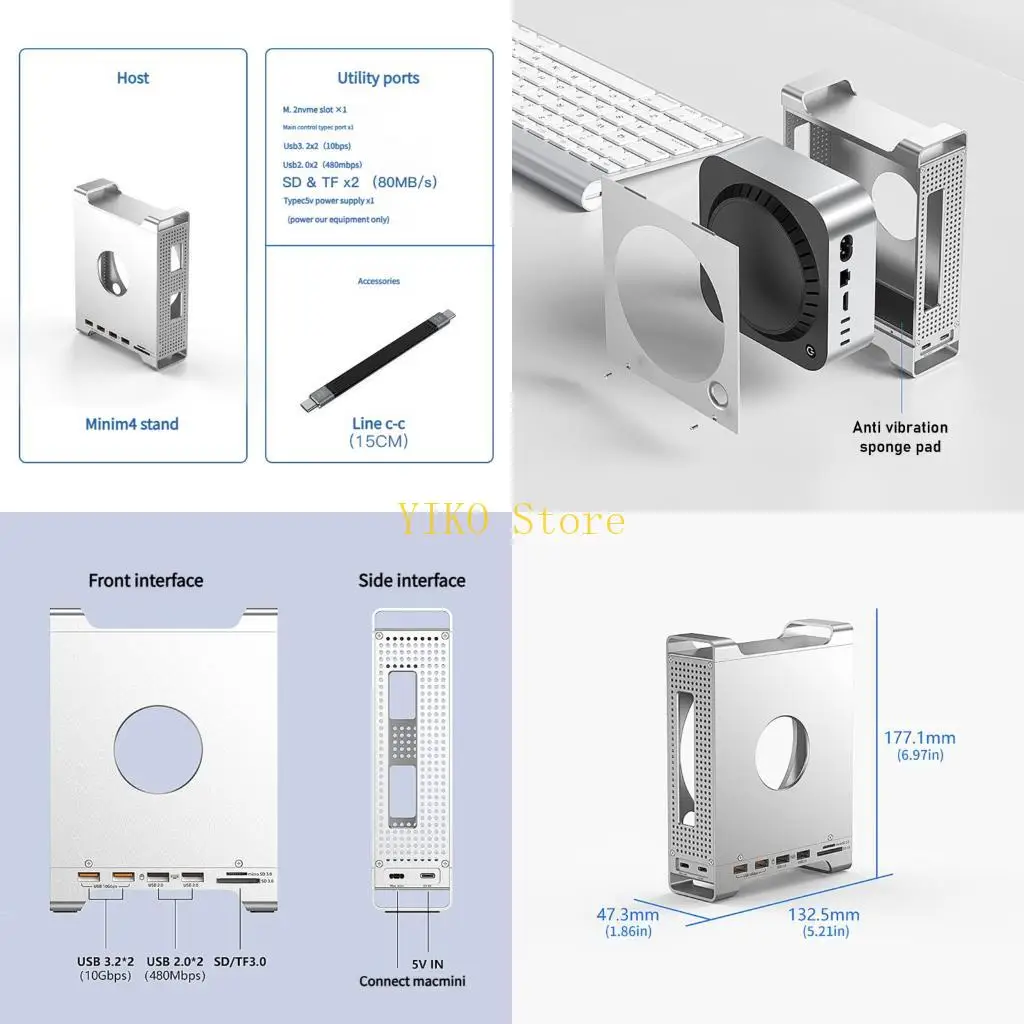 

K32C Space Saving Aluminum Stand Dock для Mini Computer NVME Сплошной дисковой коробки USB4 40 Гбит / с быстрая передача данных