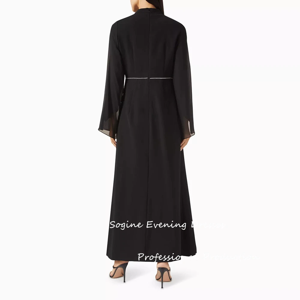 Abiti da ballo formali per donna Abito da sera in crêpe a trapezio con maniche in chiffon وعAbiti da festa decorati con cristalli