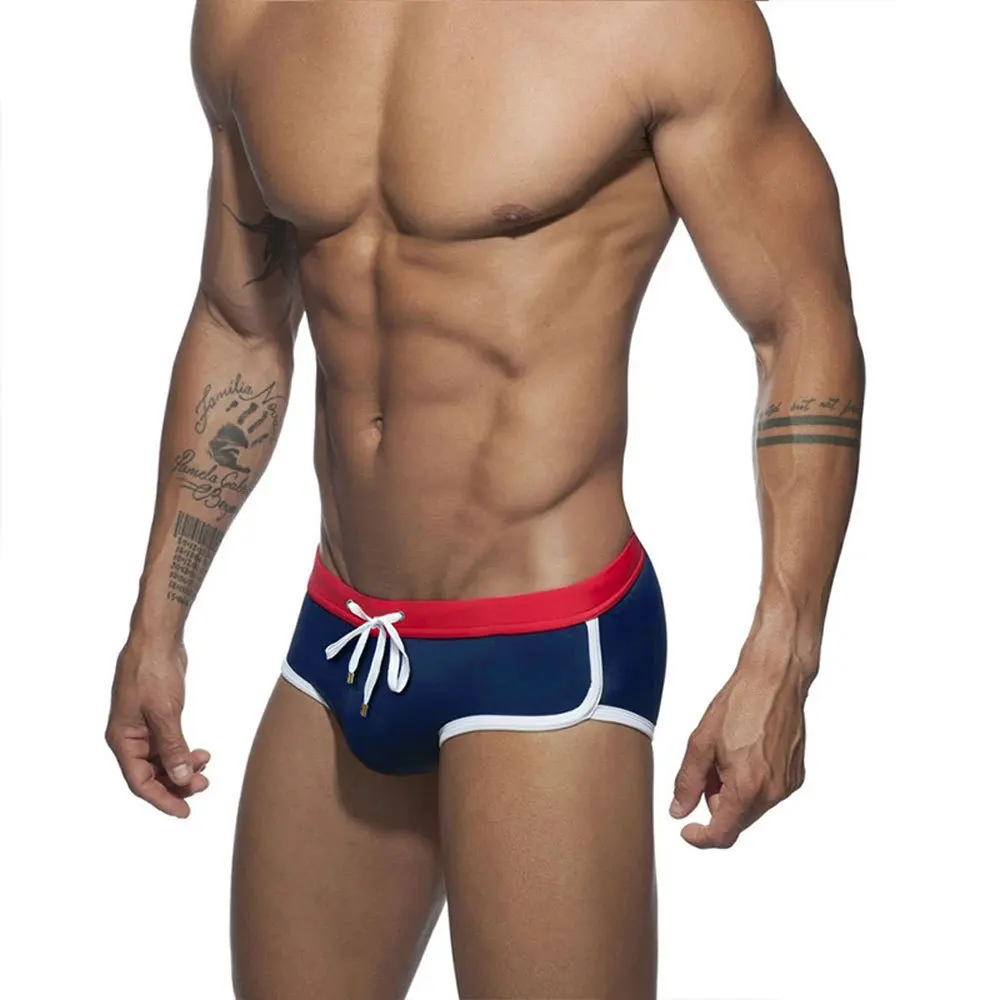 Contrast Stitching Men's Swim Boxer Swimwear Sexy Swimming Trunks Men Low Rise for Male Sunga Arena Stripe Shorts Suit Swimsuit