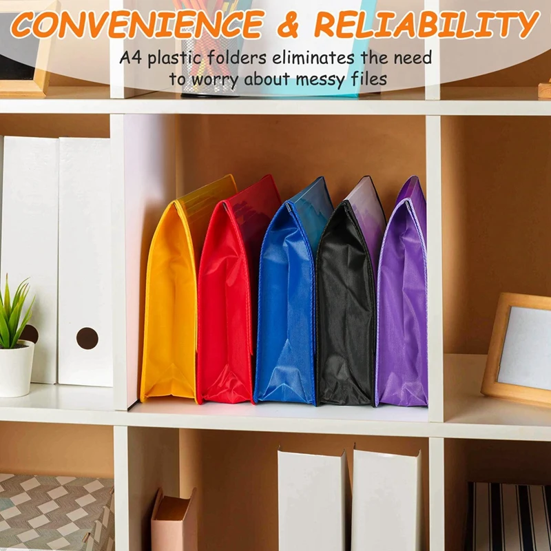 5Pack A4 Plastic File Wallet Envelope Expanding File Folder& Label Pocket Clear Colored Waterproof For Office Home