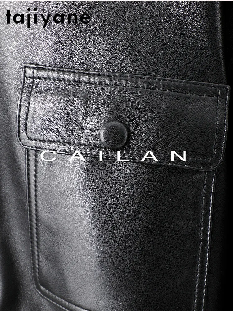 TAJIYANE オイルワックス加工シープスキンレザージャケット女性用スタイリッシュベルトコートショートリアルレザージャケット2026春婦人服дубленка