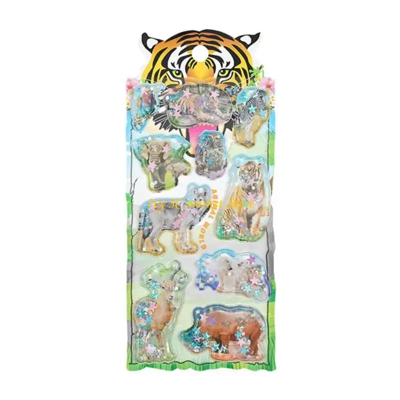 

D7YC Water Filled Embossed Sticker Reusable Adhesive Plastic Sticker For Kids Rewarding Water Bottle Pencil Case Notebook