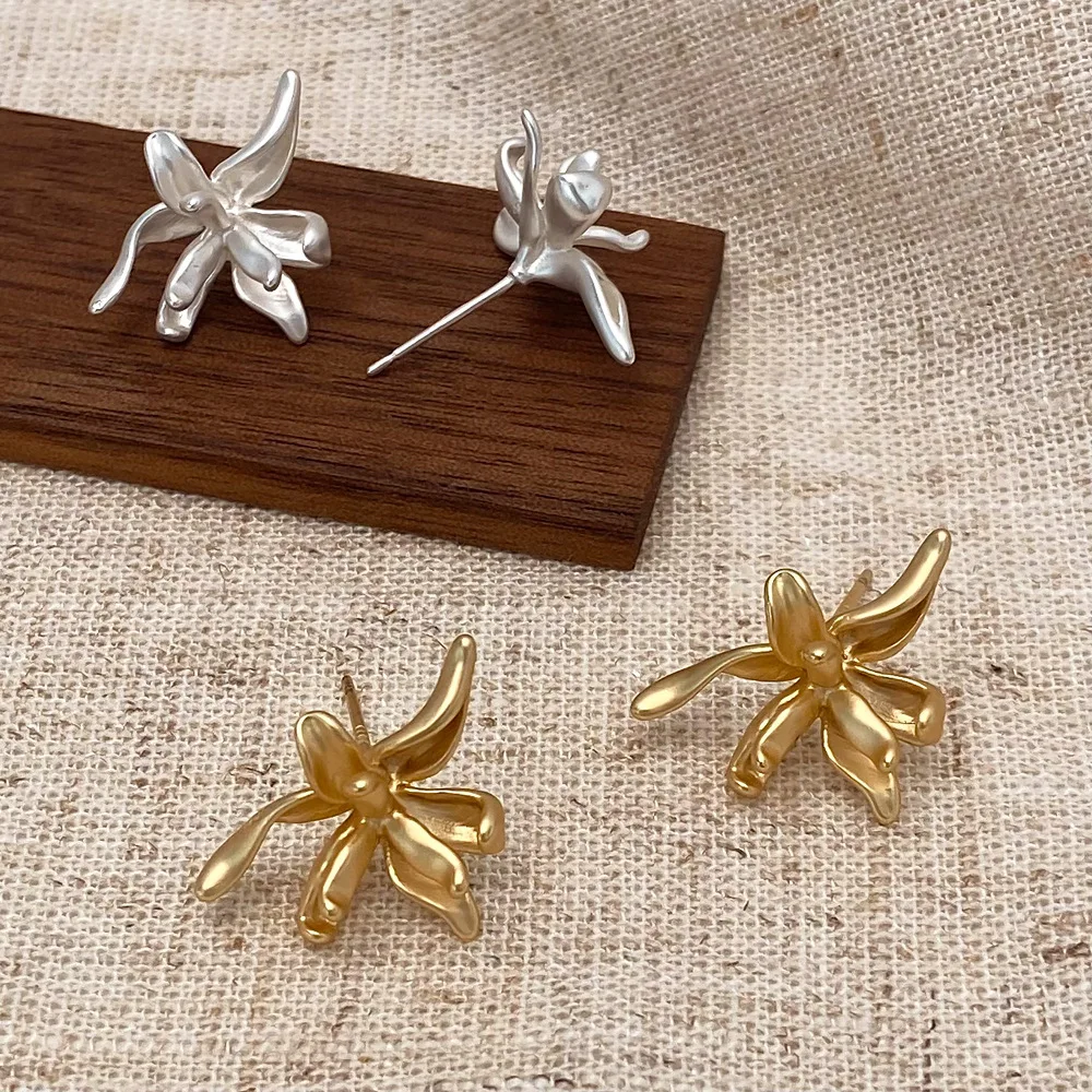 925 Sterling Silver Matte Flower Vintage Stud Earrings for Women Fashion Jewelry Minimalist Plant Accessories