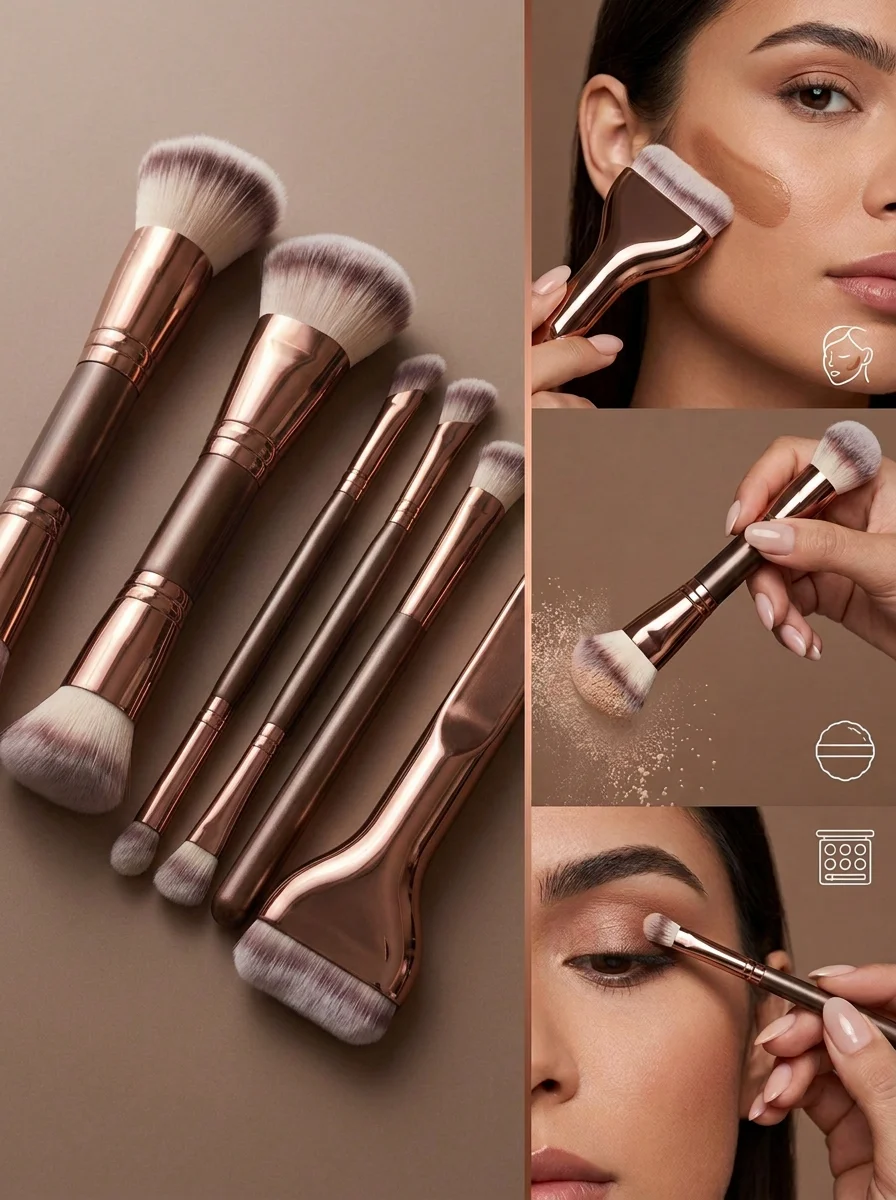 6Pcs/Set Dual End Makeup Brushes Double Sided Foundation Contour Blush Concealer Eyeshadow Brush Soft Synthetic Makeup Tools