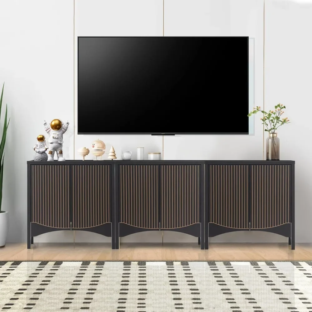 

Black Fluted Sideboard Cabinet with Storage,6 Doors 94.5inch Buffet Cabinet with Adjustable Shelves,Accent Storage Cabinet