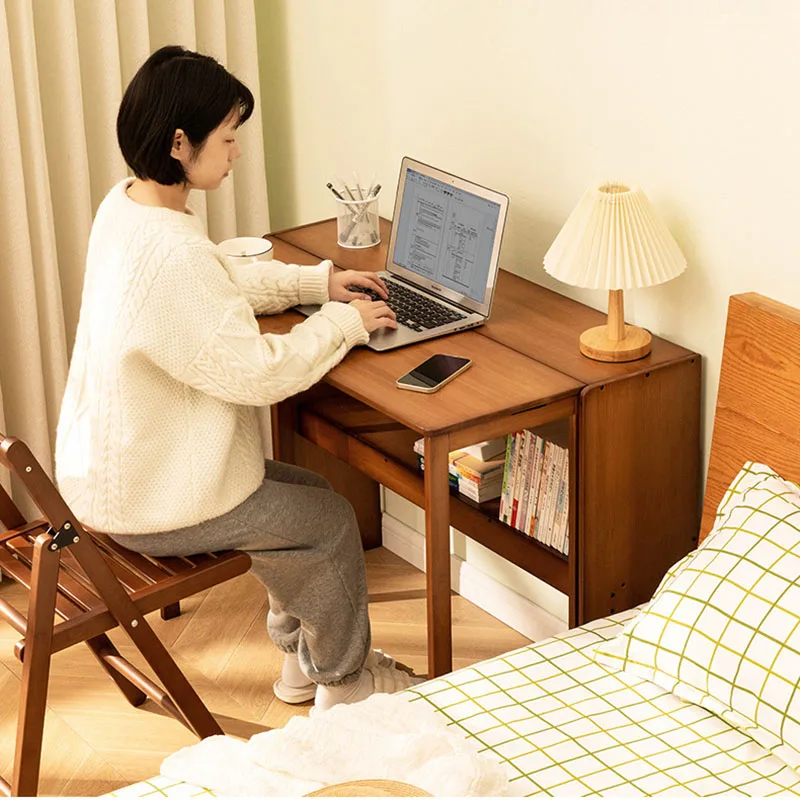 MOMO Folding Desk Computer Table Office Desk Student Home Small Desktop Solid Wood Bedroom Bedside Writing Workstation