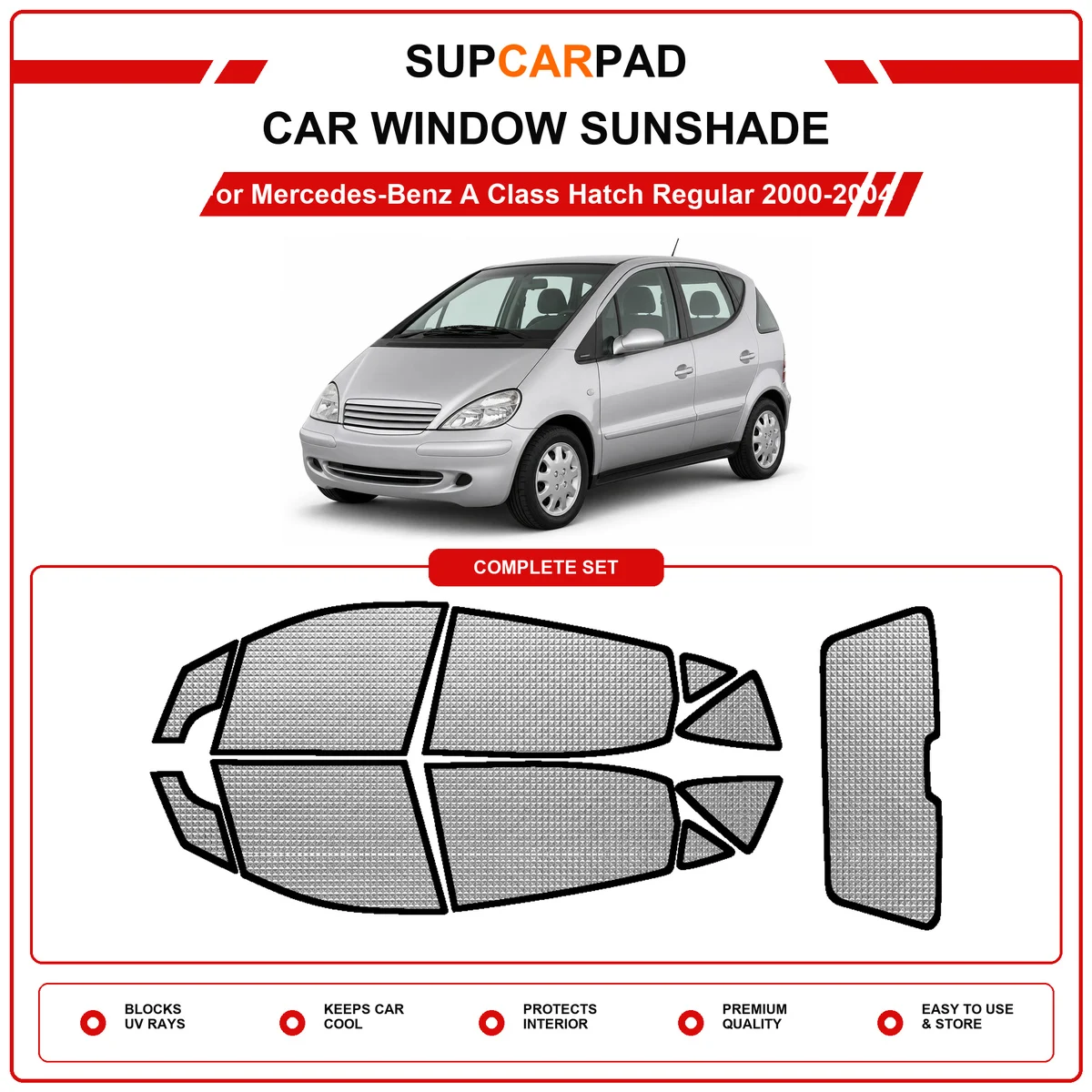 For Mercedes-Benz A Class Hatch Regular 2000-2004 Pre‑Cut Auto Window Sunshade Anti‑UV Car Sun Visor Protector