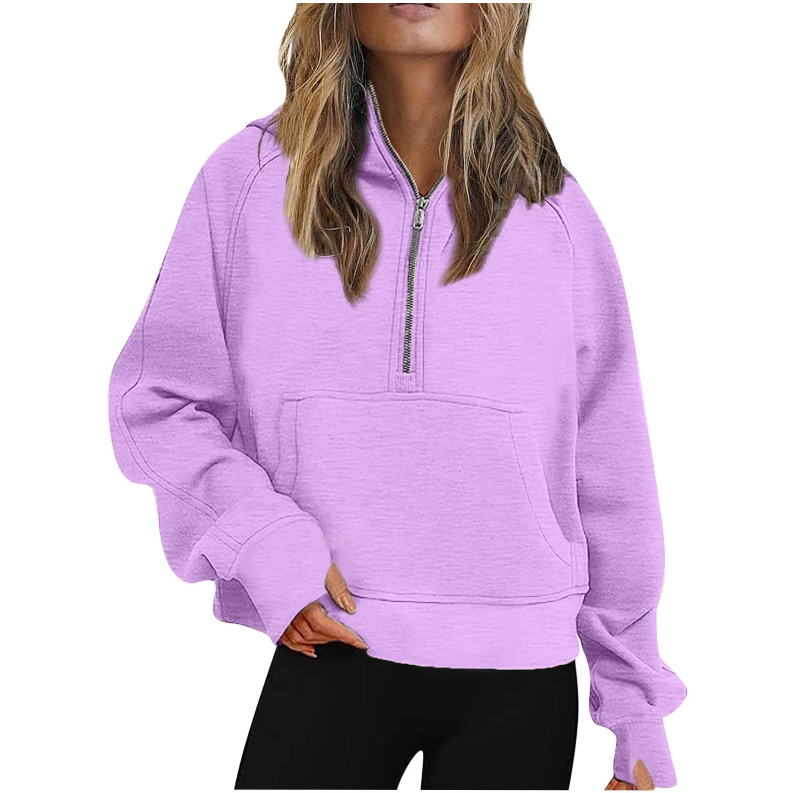 Chaqueta con capucha de media cremallera para mujer, chándal cálido de manga larga, Sudadera corta, abrigo deportivo de invierno, ropa de calle divertida