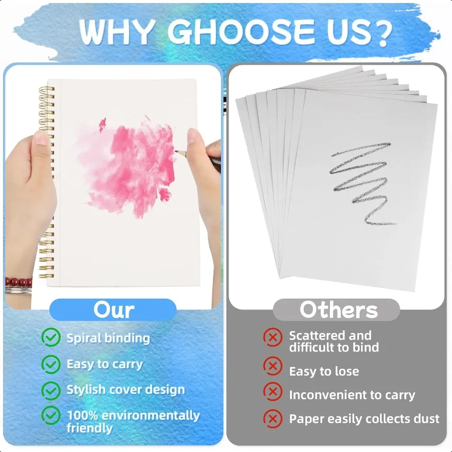 30 ورقة كراسة الرسم بالألوان المائية 5.5 × 8.5 بوصة ورق ألوان مائية بارد Pr 140lb 300gsm لوحة ألوان مائية حلزونية للبالغين Mi