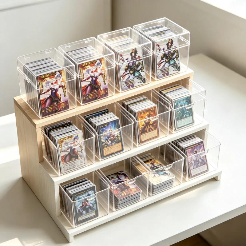 Boîte de rangement transparente en acrylique pour photocartes, avec séparateurs anti-poussière, pour cartes à collectionner, présentoir organisateur pour objets de collection KPOP