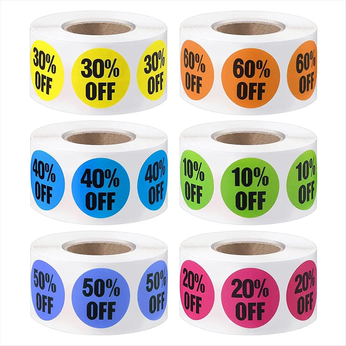 ABPP 3000 Pieces Percent Off Sticker 10 to 60 Percent Stickers Labels Adhesive Labels Sale for Retail Store,1 Inch,6 Rolls