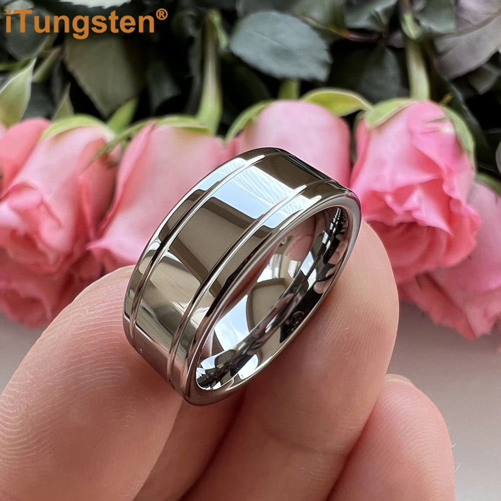 iTungsten 8mm Forever Ring Men Women Classic Tungsten Engagement Wedding Band Trendy Jewelry Groove Polish Brush Comfort Fit