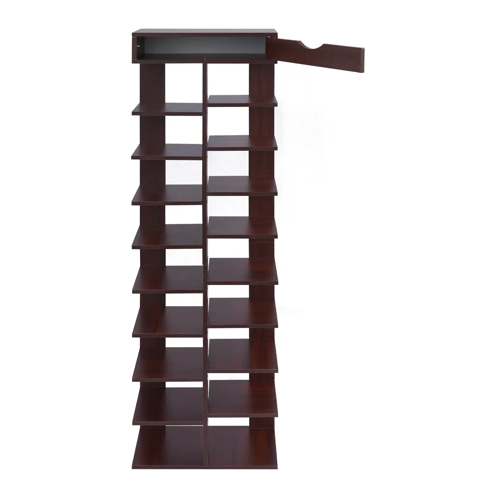 

Loyalheartdy 10-уровневая вертикальная полка для обуви, деревянная и отдельно стоящая узкая тонкая полка для хранения обуви на 18 пар обуви, отдельно стоящая обувь S