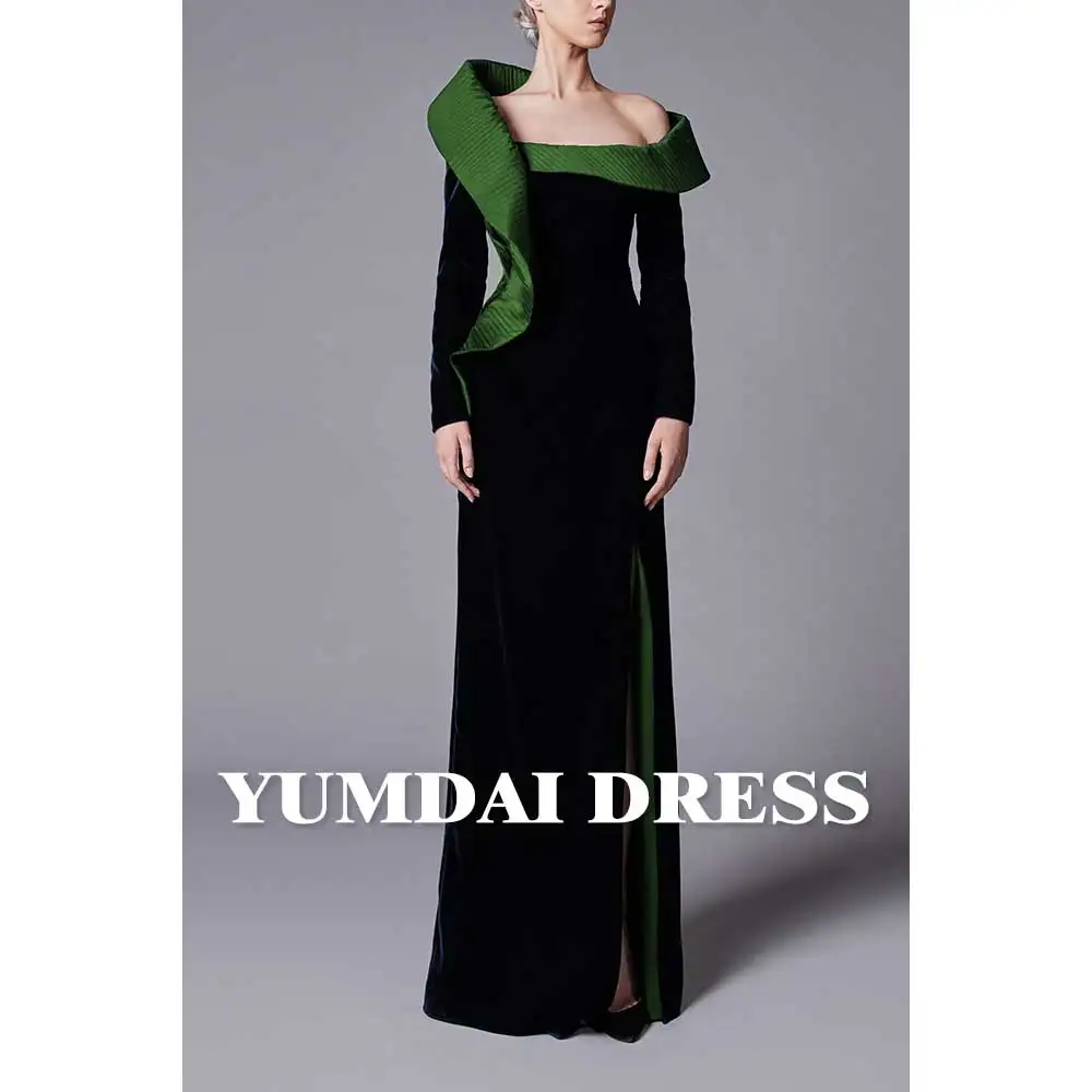 YUMDAI Elegant Off Shoulder Green Evening Dress for Women 2024Wedding Guest Gorgeous Black Velvet Arabian Long Formal Party Gown