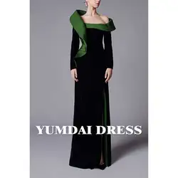 YUMDAI Elegant Off Shoulder Green Evening Dress for Women 2024Wedding Guest Gorgeous Black Velvet Arabian Long Formal Party Gown