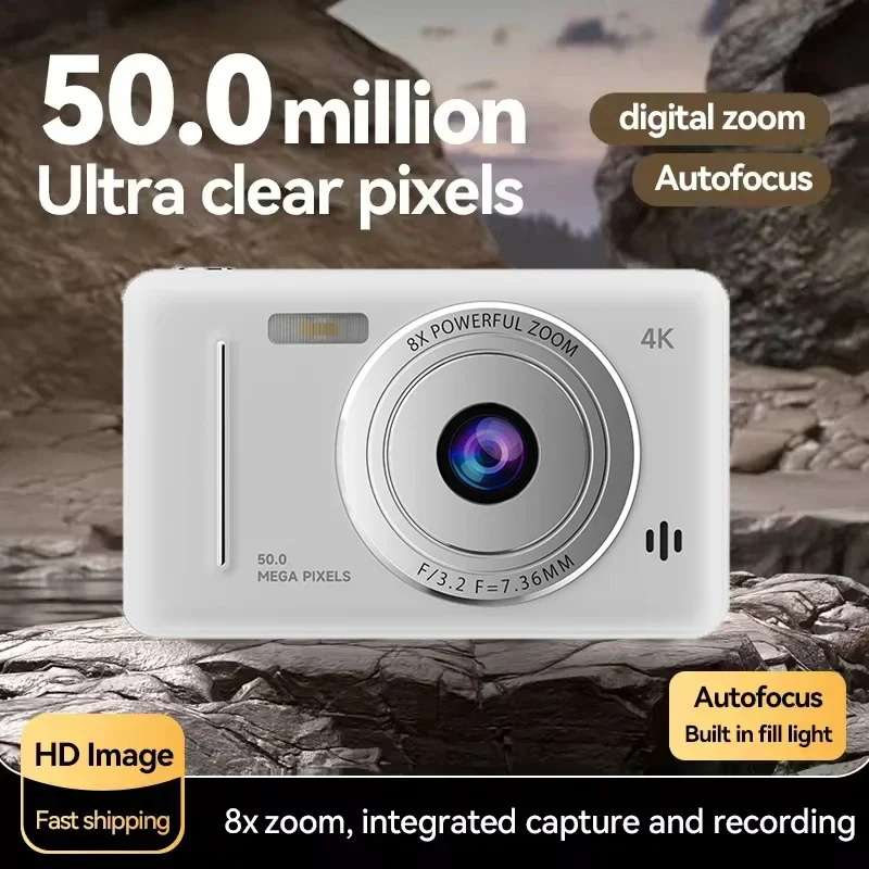 4K Retro CCD Draagbare Digitale Camera Instapcamera Dubbele Camera Flitser 50 Miljoen Pixels Autofocus Intelligente Anti-shakeNieuw