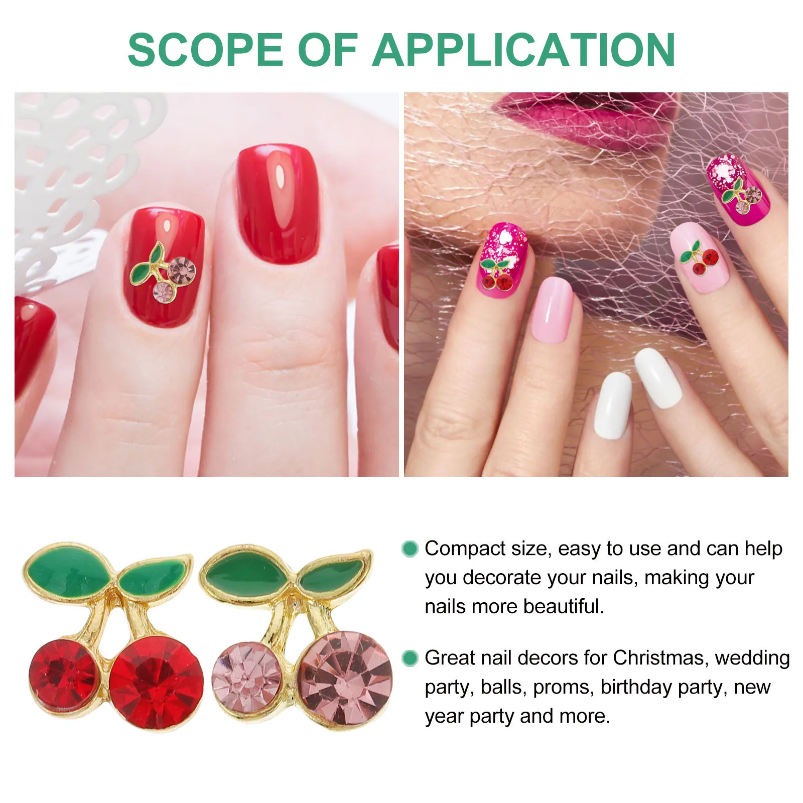 36 قطعة سحر الكرز ثلاثية الأبعاد ترصيع شرائح الفاكهة النساء مجوهرات أظافر ديكور لحفل زفاف حفلة موسيقية سبيكة مسمار الفن اكسسوارات