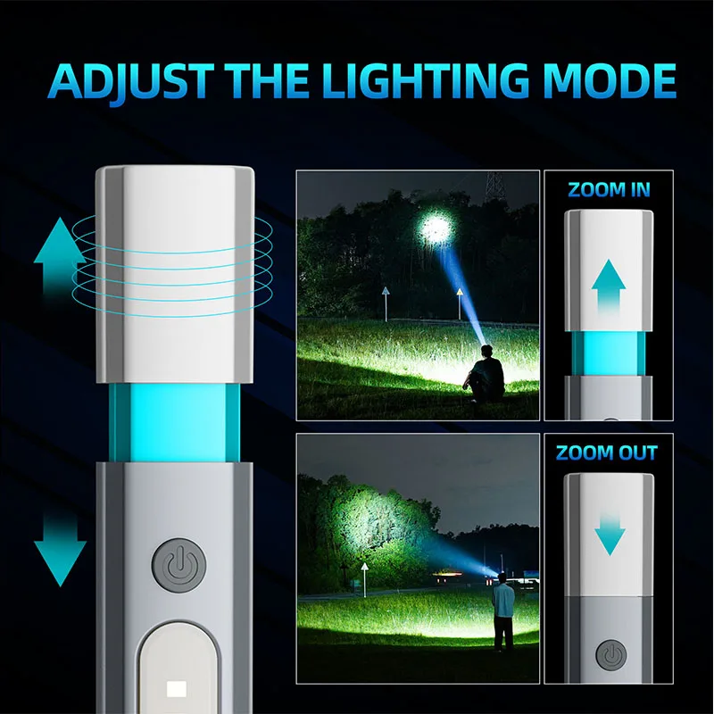 Super Bright LED+COB Flashlight Type-C USB Rechargeable Flashlights 3 Lighting Modes Emergency Light Outdoor Waterproof Torch