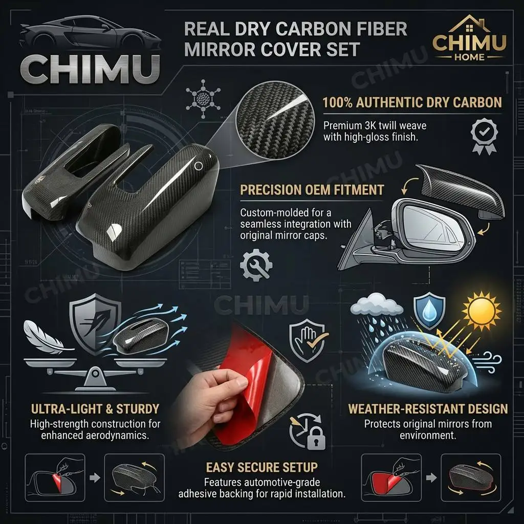 【CHIMU HOME】 Dry Carbon Fiber Rearview Mirror Shell for F-150 Raptor Paste Type