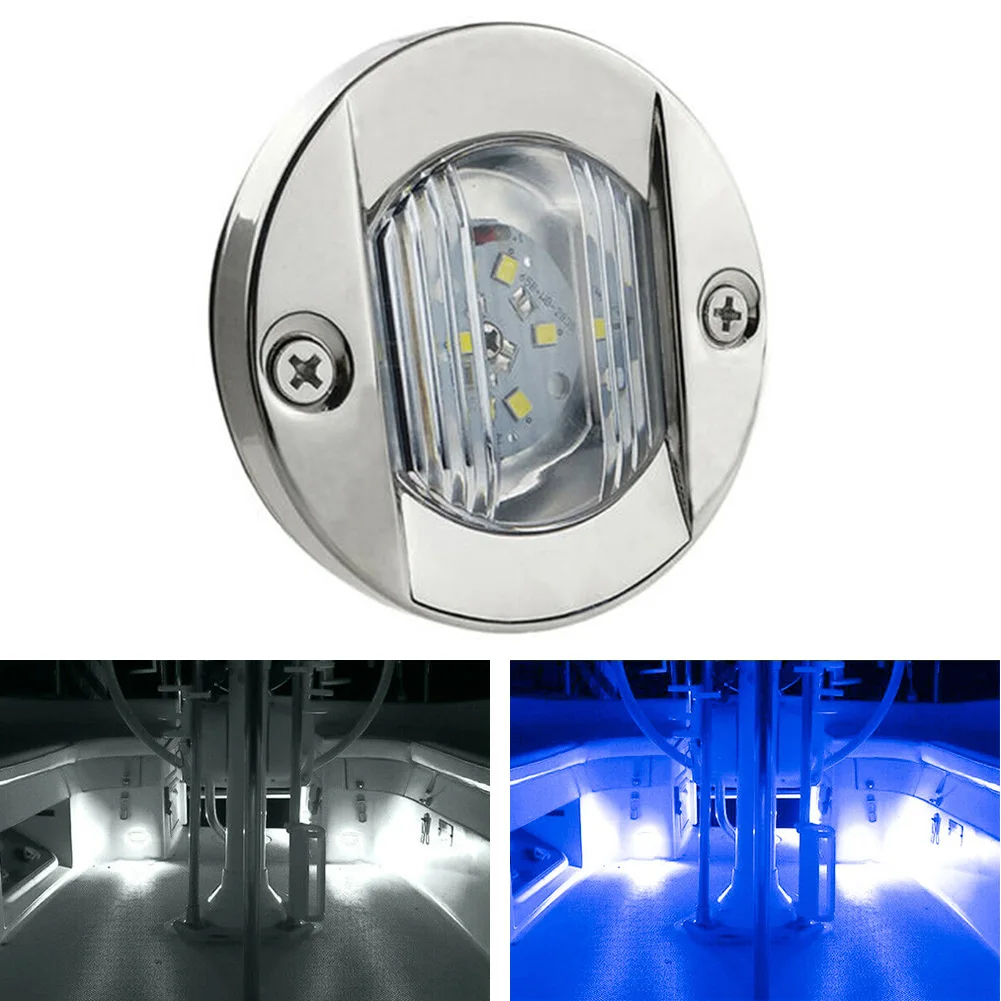 Luz LED de popa redonda para barco, lámpara trasera blanca fría, accesorio para yate, azul y blanco, CC de 12V