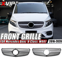 XVIP Chrome Black Diamonds Style Upper Grilles For Mercedes Benz V W447 V250 V260 2016-2020 Glossy Black GTR Style Bumper Grille