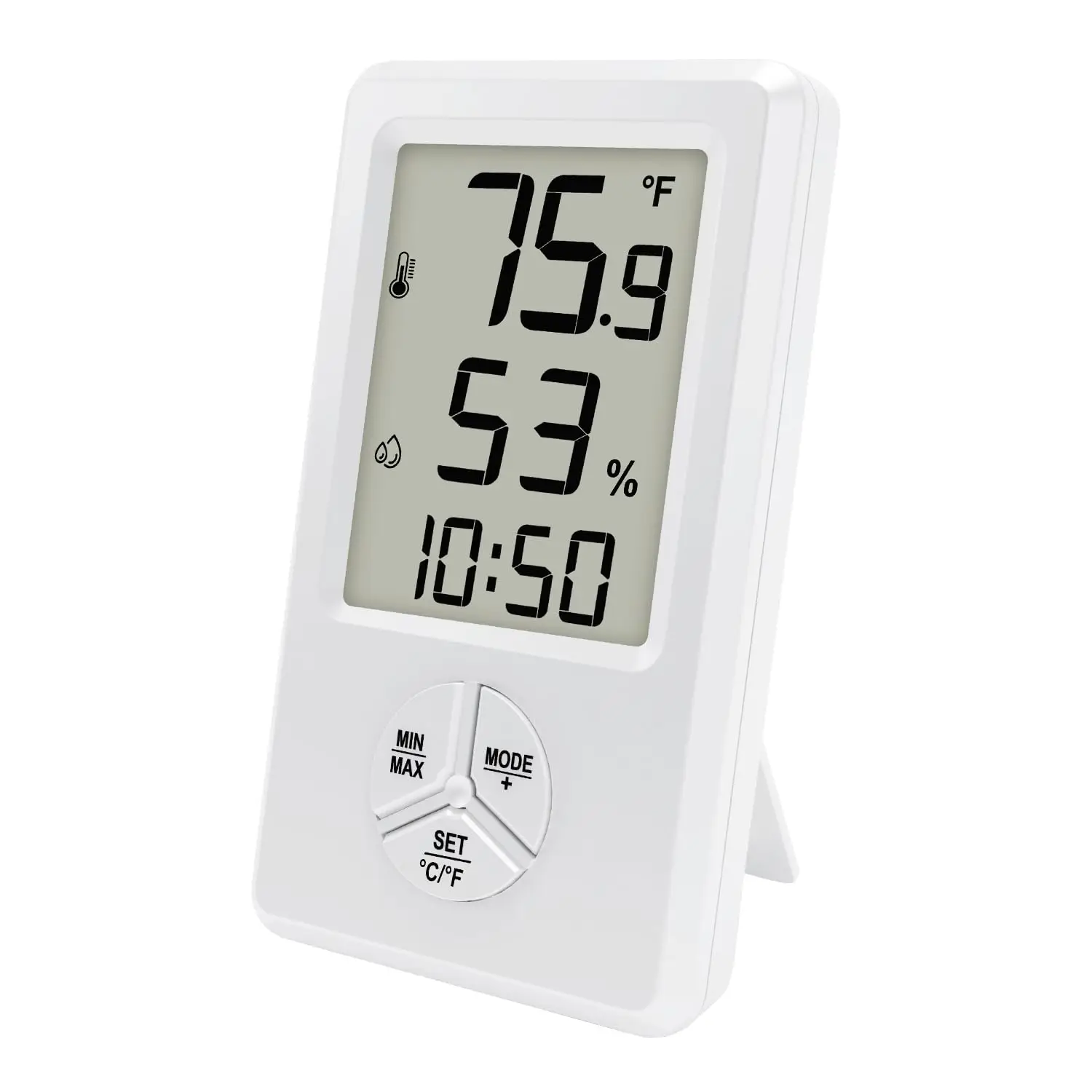 Digital Indoor Thermometer Hygrometer Backlight LCD Clock & Alarm Min/Max Record Magnetic Mount °C/°F Switch For Home Office