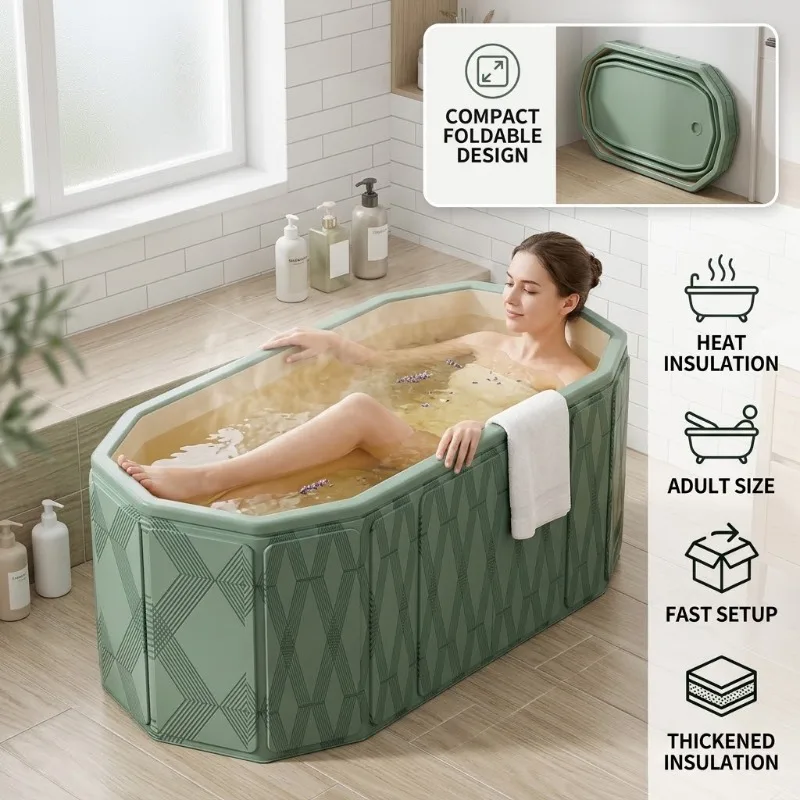Quick Setup Foldable Bathtub Thermal Insulated Bath Tub Portable Ice Plunge Pool Thickened Soaking Barrel For Adults Home Shower