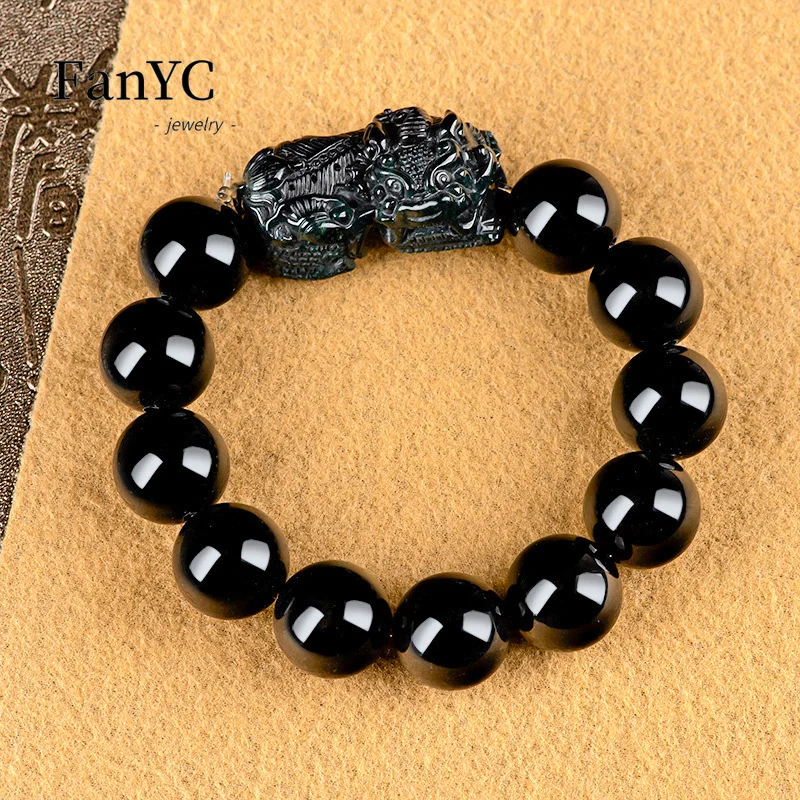 Myanmar A-goods Jadeite Bravery String Hand-carved Atmospheric High-grade Ink Jade Bracelet Men and Women Holiday Gift