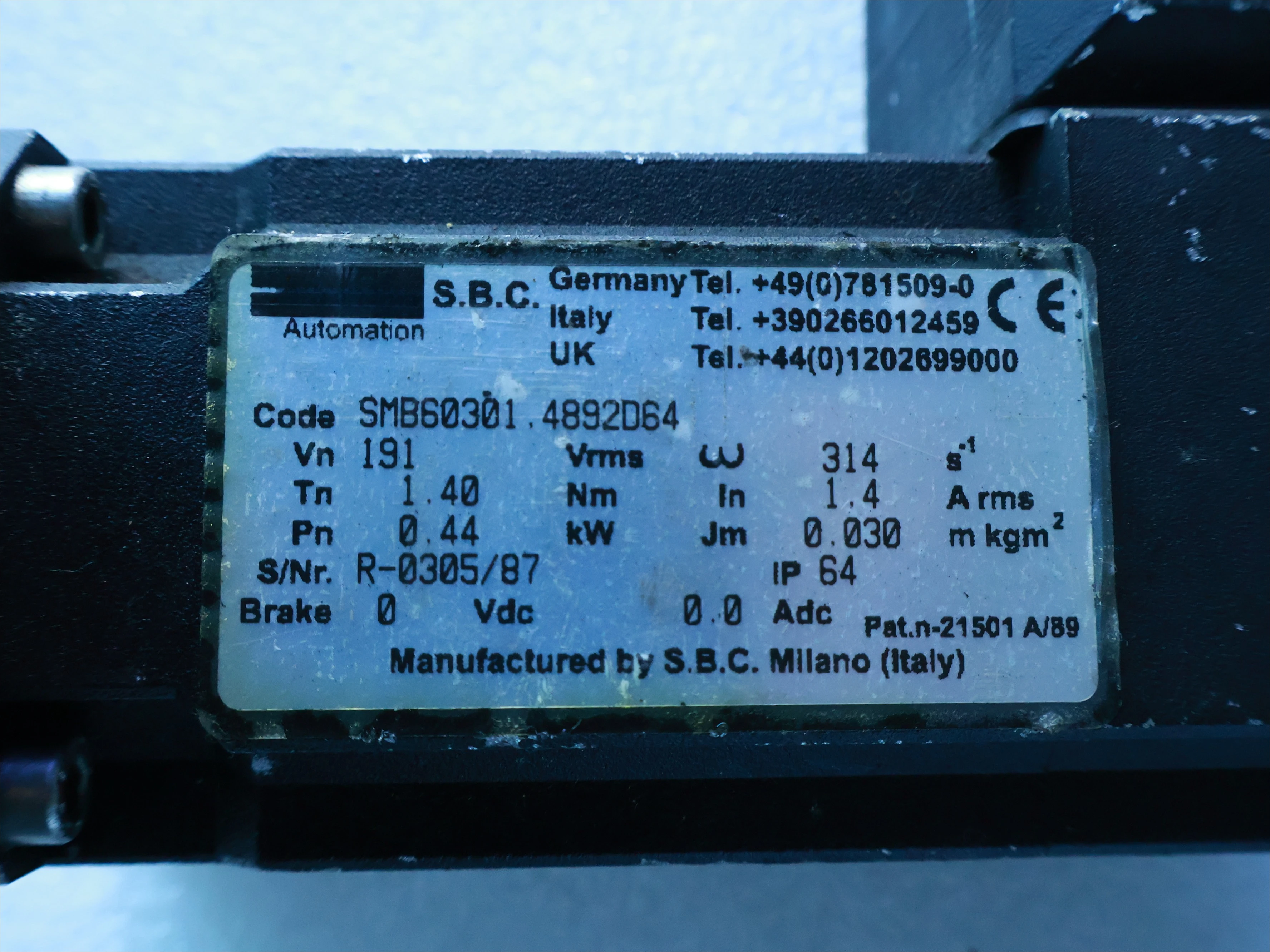 SMB6030.4892D64 For Parker SMB6030.4892D64 Servo Motor Used