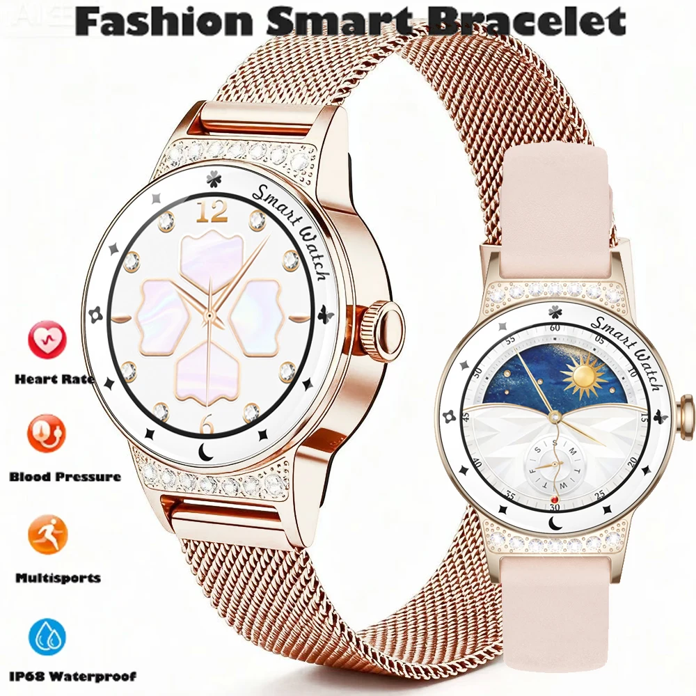 

Luxury Smart Watch Women Diam 27MM 0.71’’ IPS Screen Bluetooth Heart Rate Sleep Menstrual Management Health Ladies Smartwatch